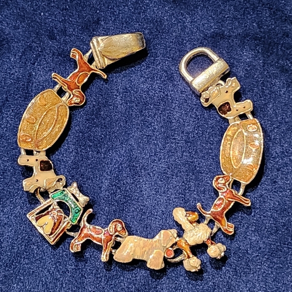 Vintage Gold and Red Enamel Charm Bracelet - Picture 2 of 7